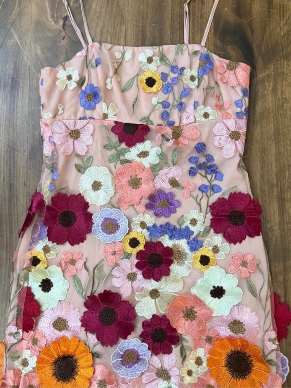 Pink Floral 3D Embroidered Dress